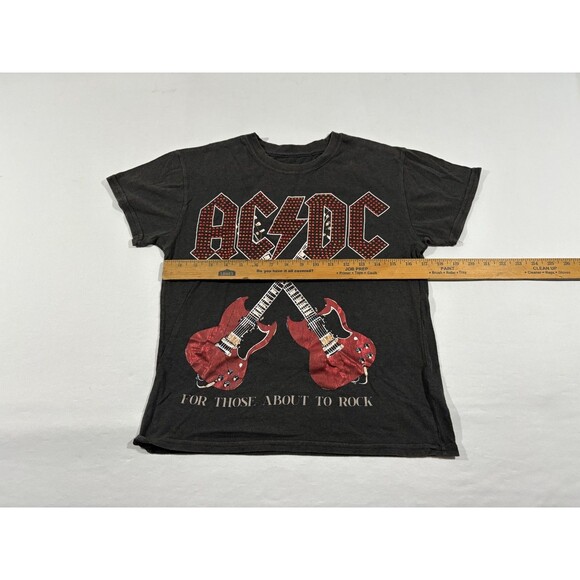 AC/DC Womens For Those About To Rock Gray Tee Studded Graphic Crop T Shirt Sz S - Picture 5 of 9